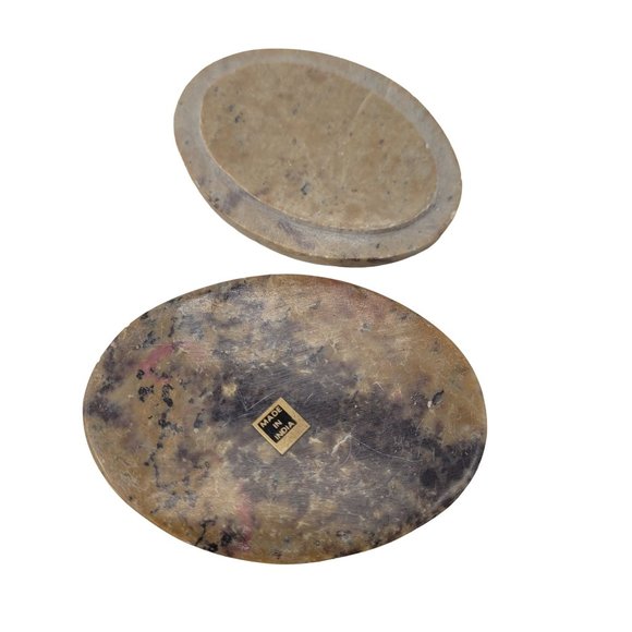 Vintage Stone Trinket Box with Inlaid Flower Design on Lid - Picture 7 of 10